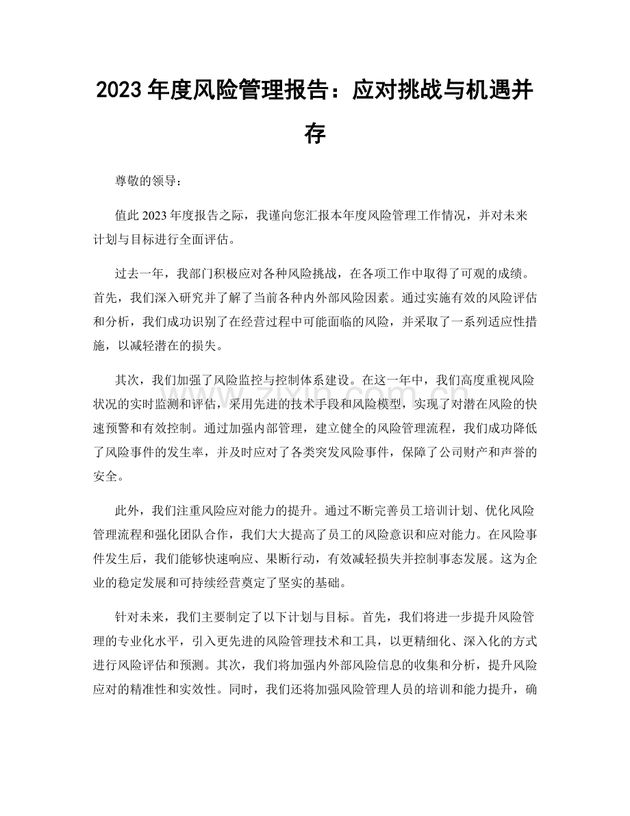 2023年度风险管理报告：应对挑战与机遇并存.docx_第1页