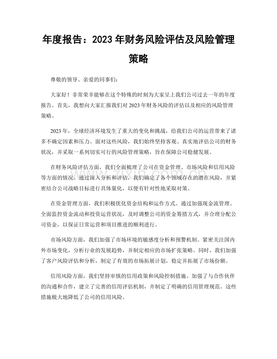 年度报告：2023年财务风险评估及风险管理策略.docx_第1页