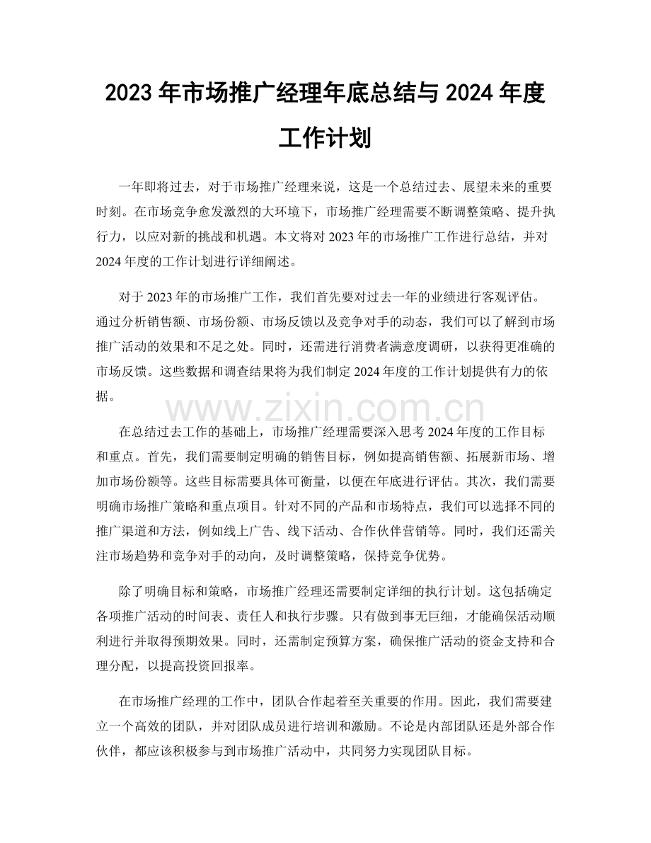 2023年市场推广经理年底总结与2024年度工作计划.docx_第1页