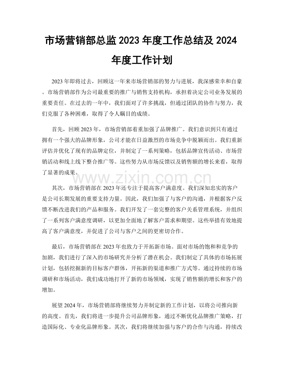 市场营销部总监2023年度工作总结及2024年度工作计划.docx_第1页