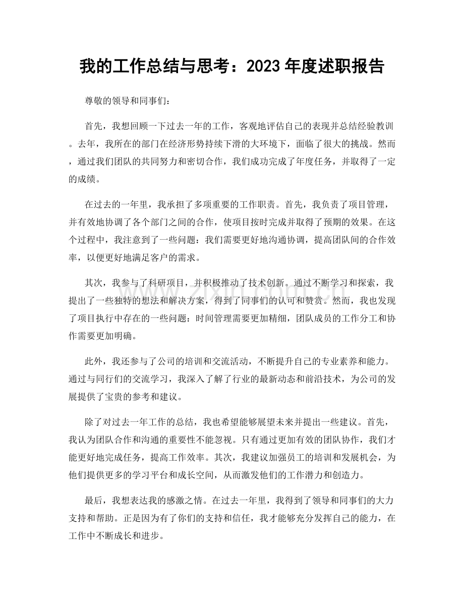 我的工作总结与思考：2023年度述职报告.docx_第1页