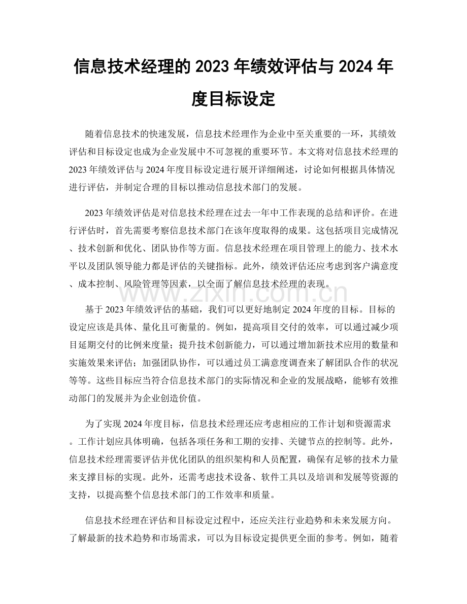 信息技术经理的2023年绩效评估与2024年度目标设定.docx_第1页