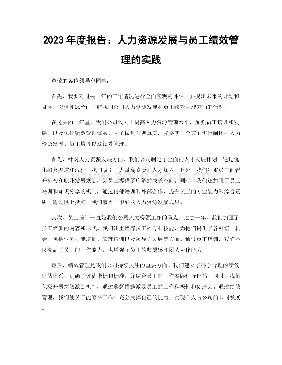 2023年度报告：人力资源发展与员工绩效管理的实践.docx_第1页