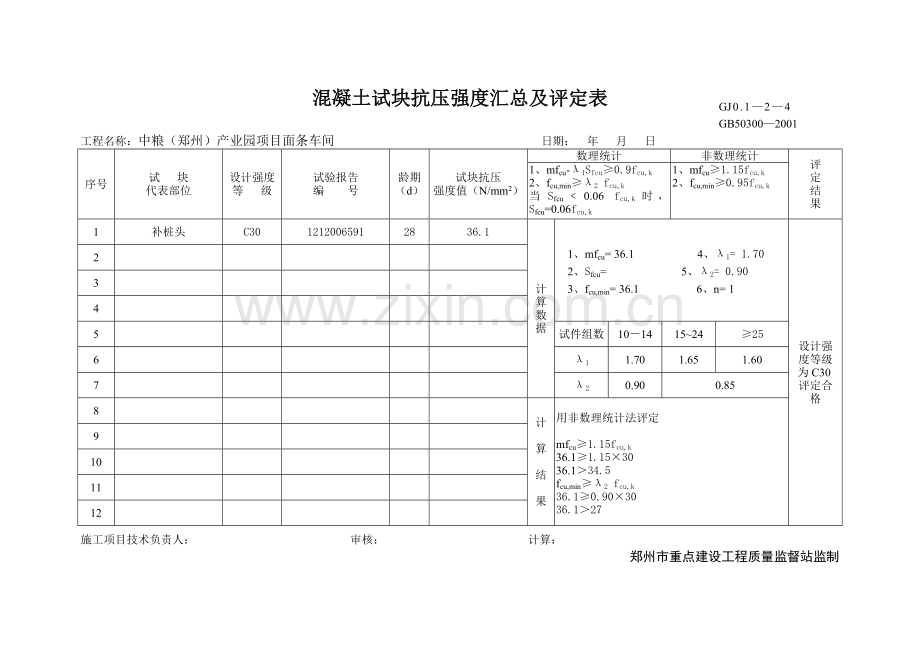 基础混凝土试块抗压强度汇总及评定表.doc_第1页