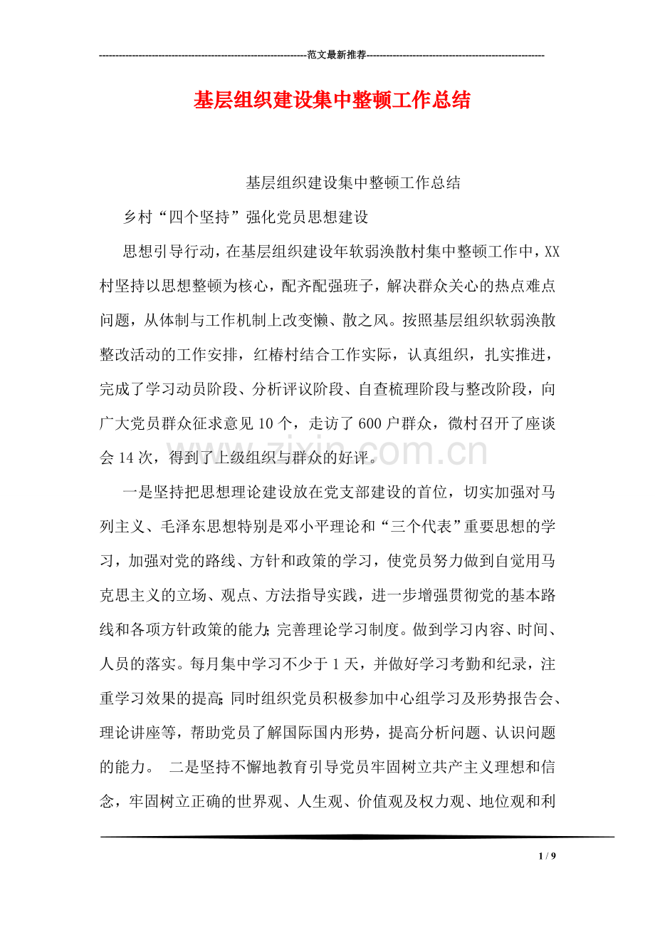 基层组织建设集中整顿工作总结.doc_第1页