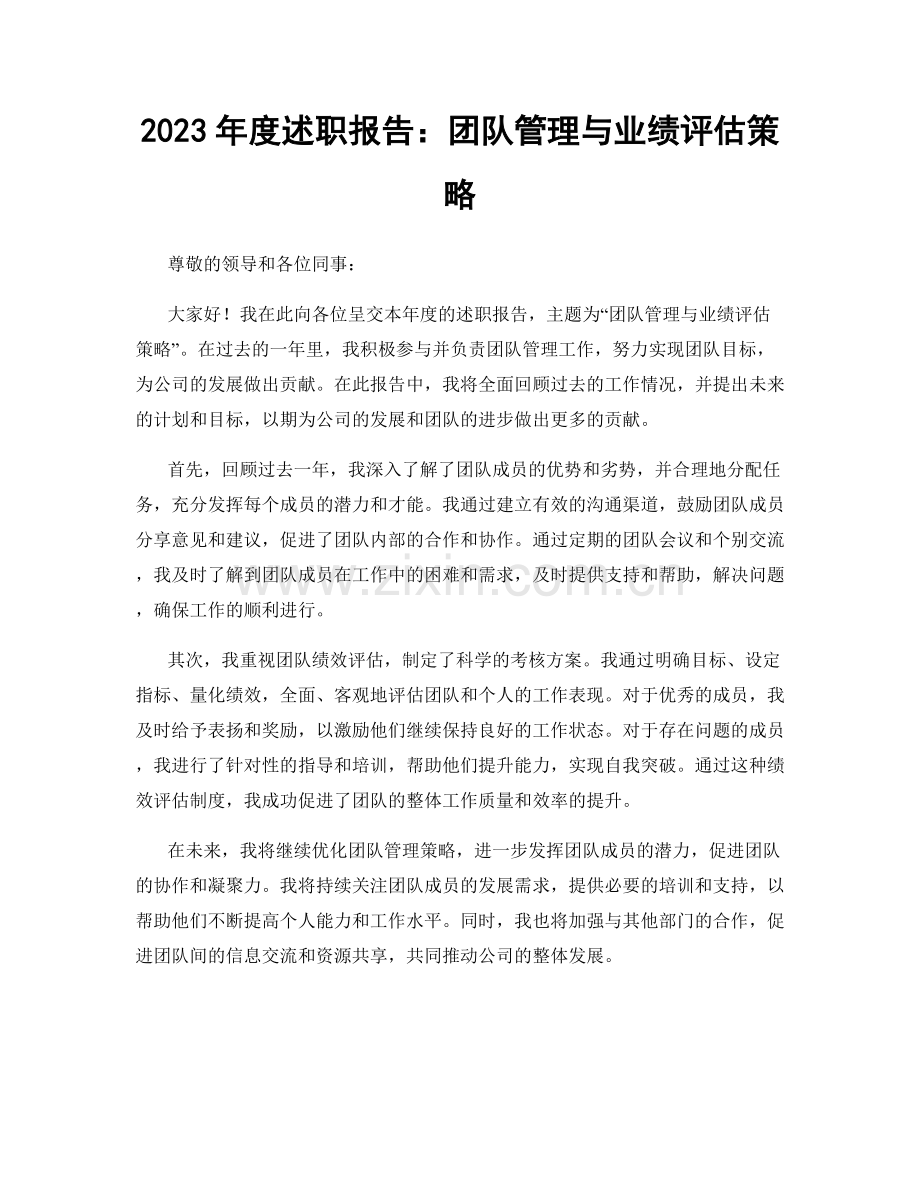 2023年度述职报告：团队管理与业绩评估策略.docx_第1页