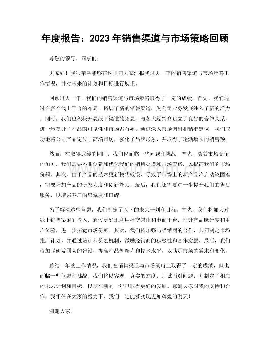 年度报告：2023年销售渠道与市场策略回顾.docx_第1页