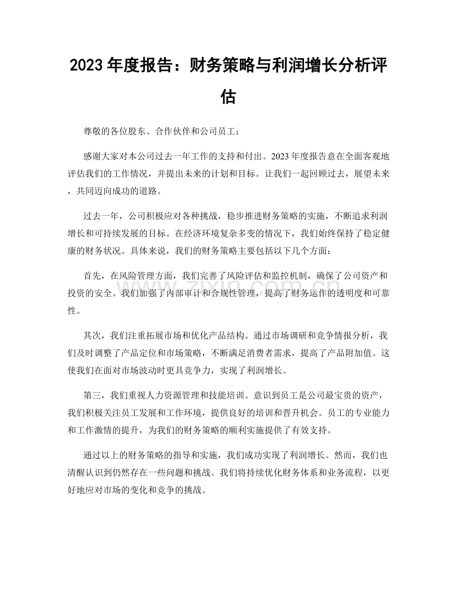 2023年度报告：财务策略与利润增长分析评估.docx_第1页