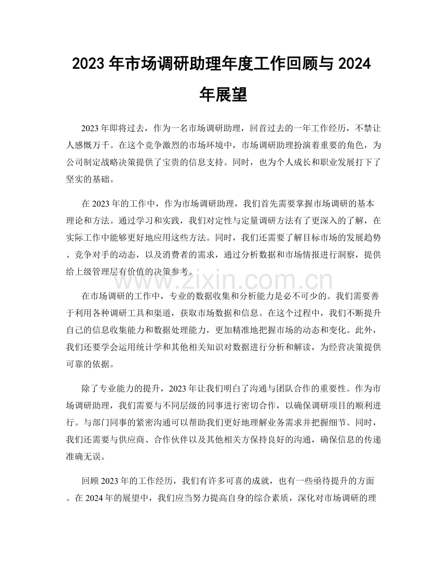 2023年市场调研助理年度工作回顾与2024年展望.docx_第1页