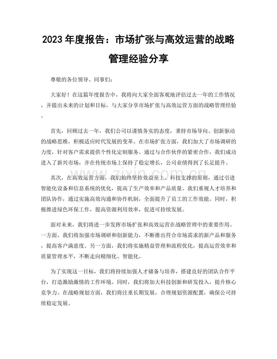 2023年度报告：市场扩张与高效运营的战略管理经验分享.docx_第1页