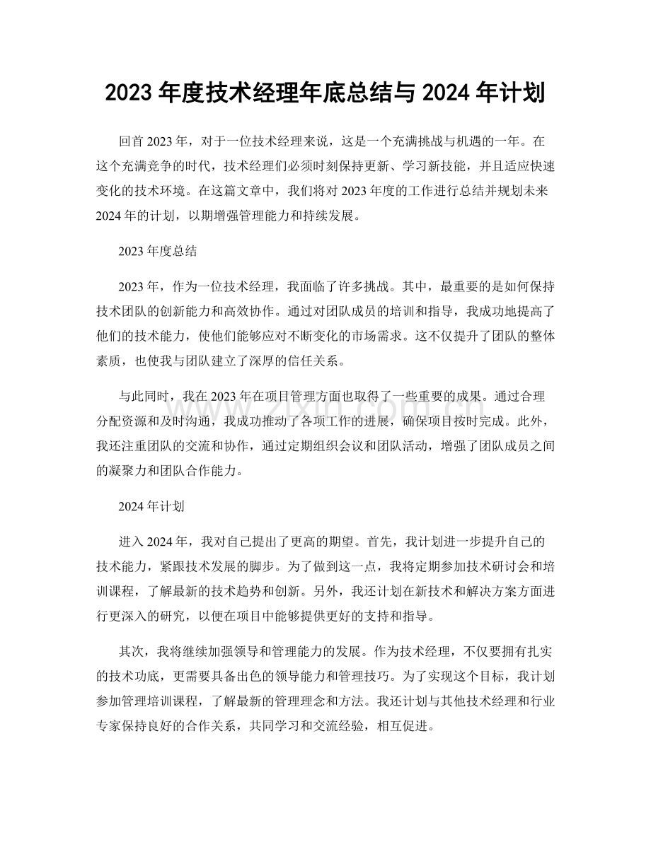 2023年度技术经理年底总结与2024年计划.docx_第1页