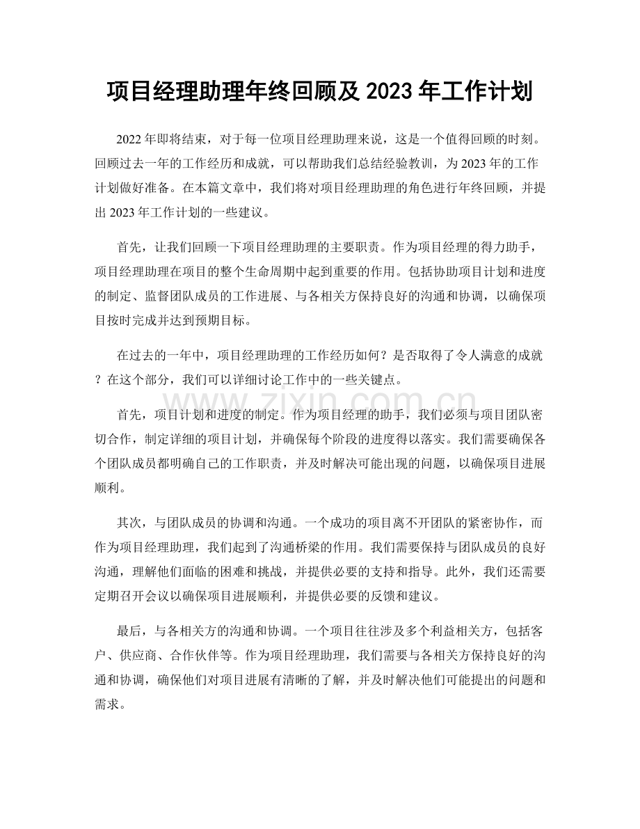 项目经理助理年终回顾及2023年工作计划.docx_第1页
