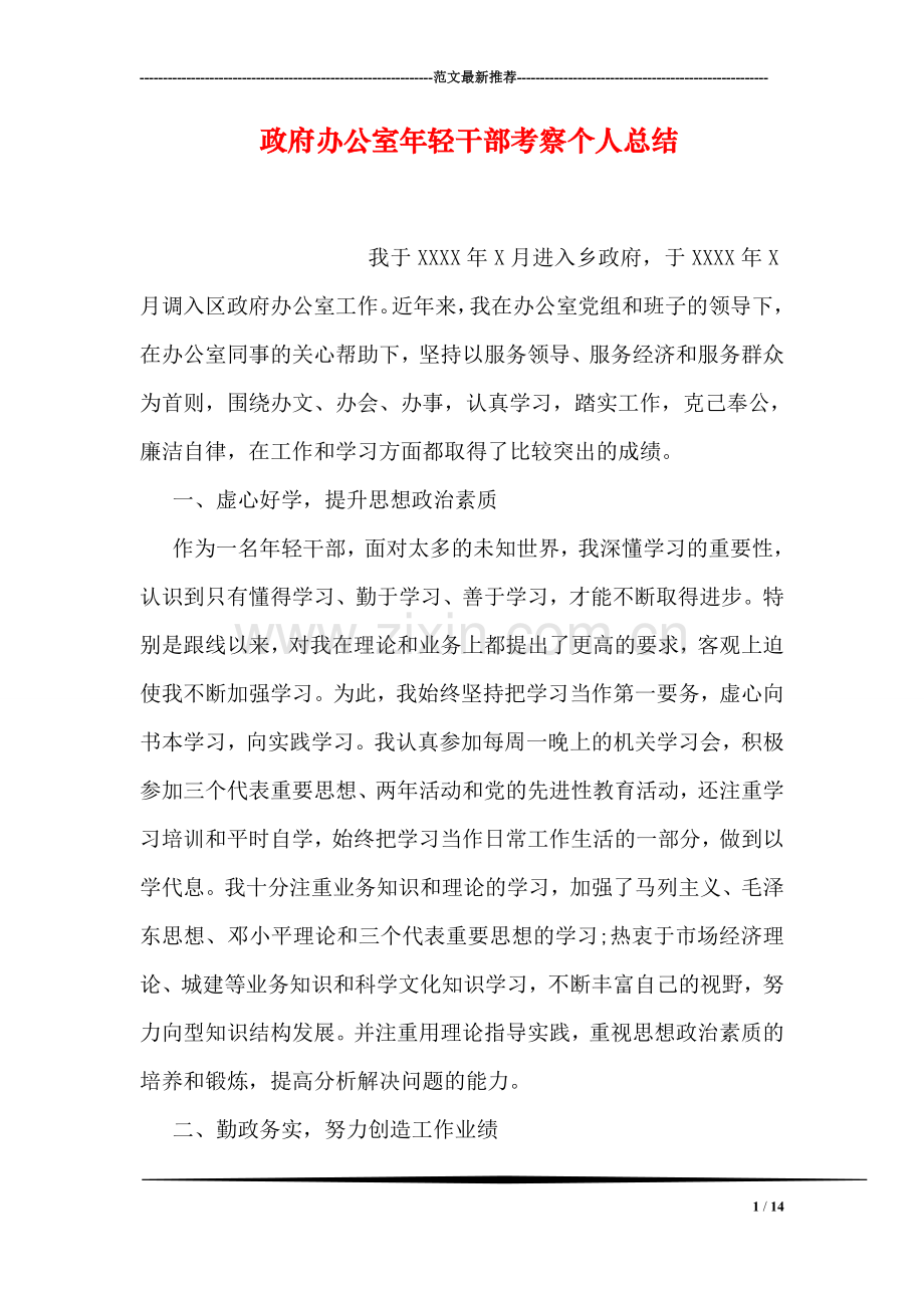 政府办公室年轻干部考察个人总结.doc_第1页