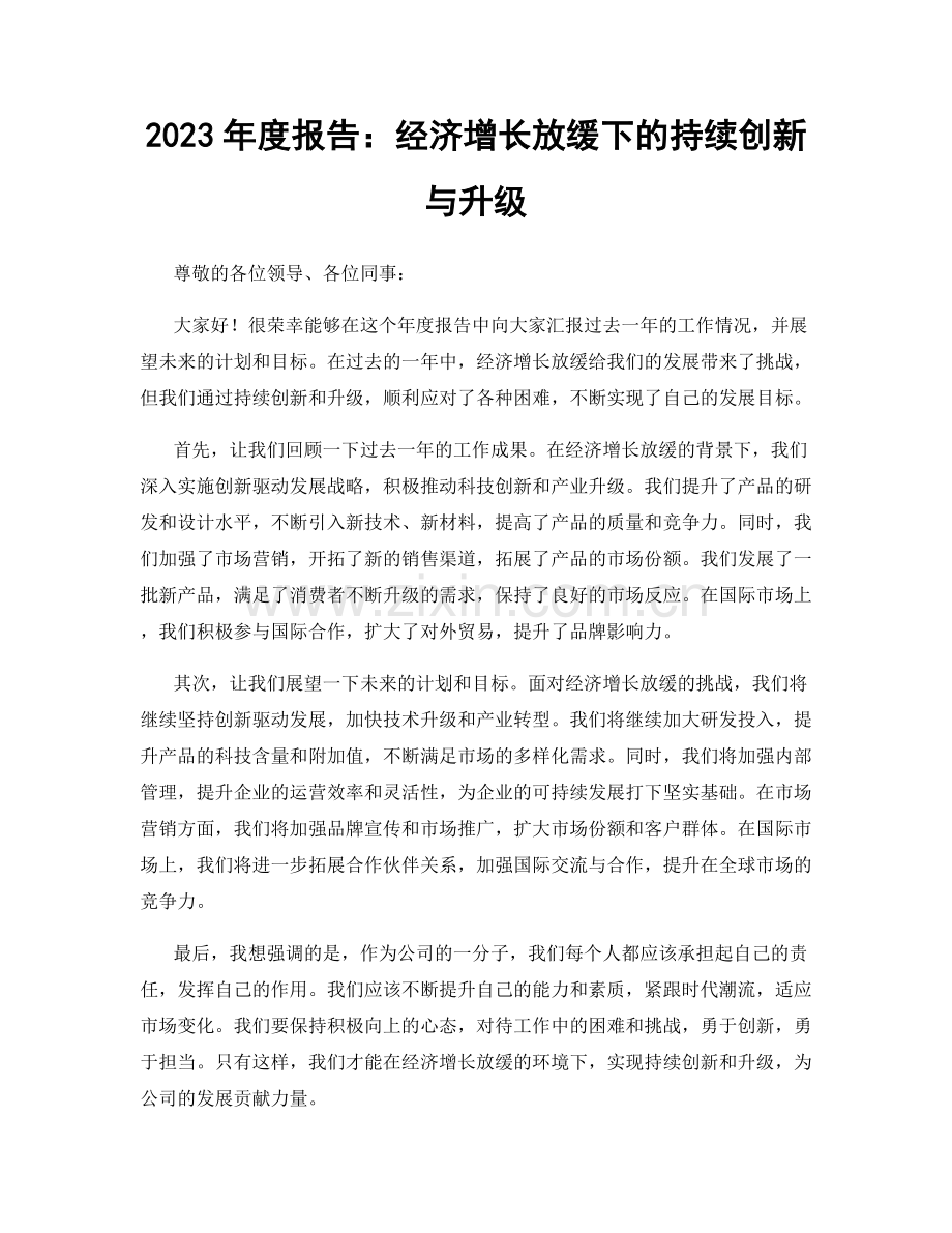 2023年度报告：经济增长放缓下的持续创新与升级.docx_第1页