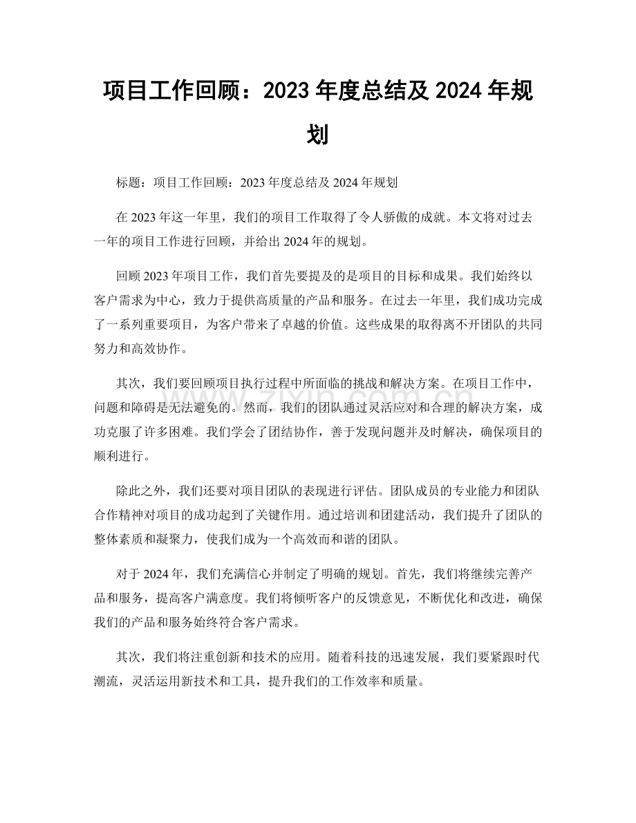 项目工作回顾：2023年度总结及2024年规划.docx_第1页