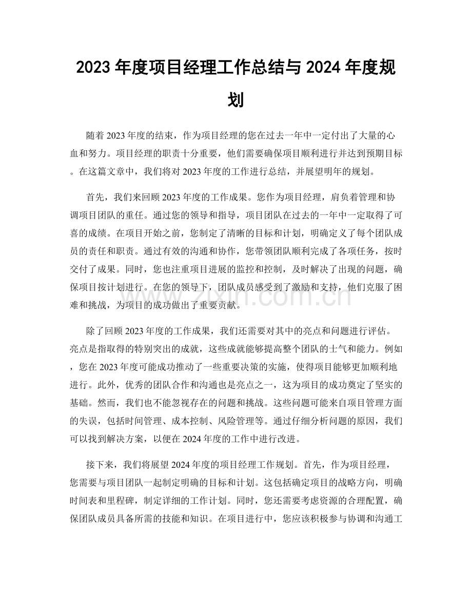 2023年度项目经理工作总结与2024年度规划.docx_第1页