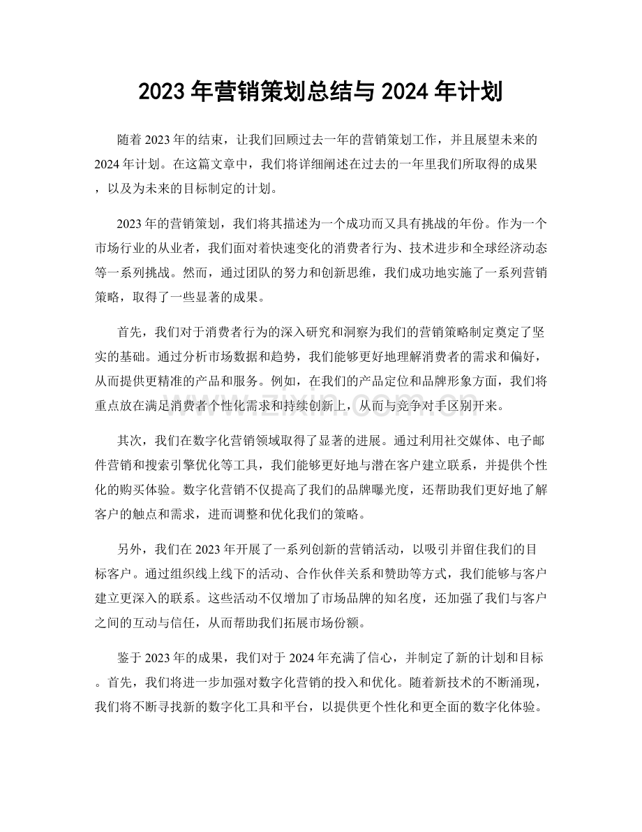 2023年营销策划总结与2024年计划.docx_第1页