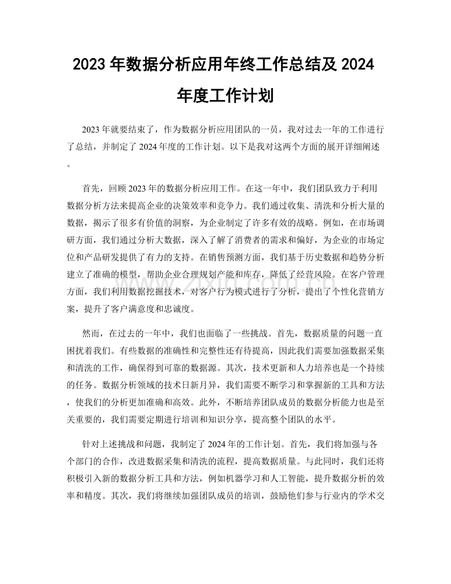 2023年数据分析应用年终工作总结及2024年度工作计划.docx_第1页