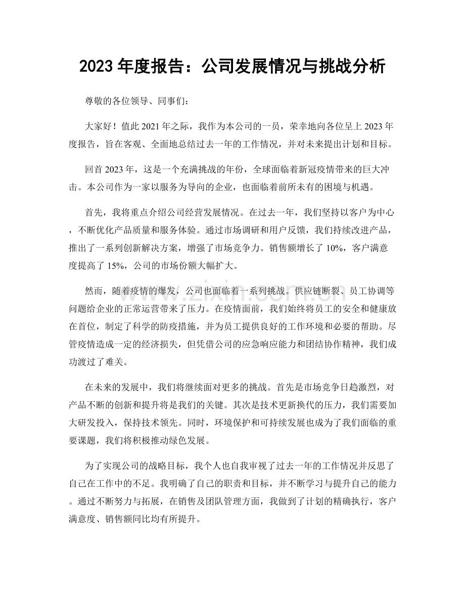 2023年度报告：公司发展情况与挑战分析.docx_第1页