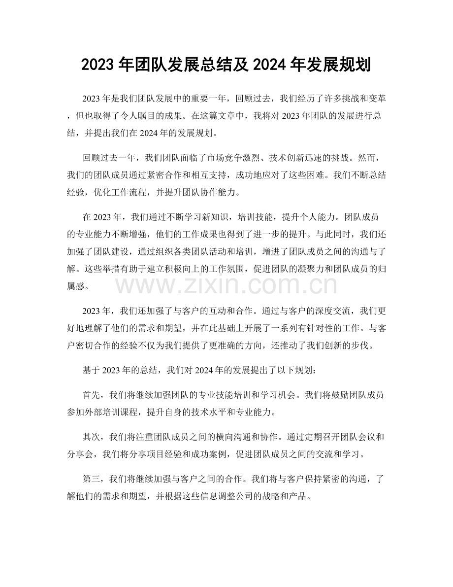 2023年团队发展总结及2024年发展规划.docx_第1页