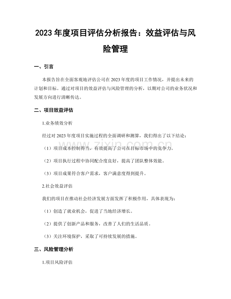 2023年度项目评估分析报告：效益评估与风险管理.docx_第1页