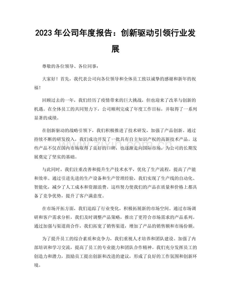 2023年公司年度报告：创新驱动引领行业发展.docx_第1页