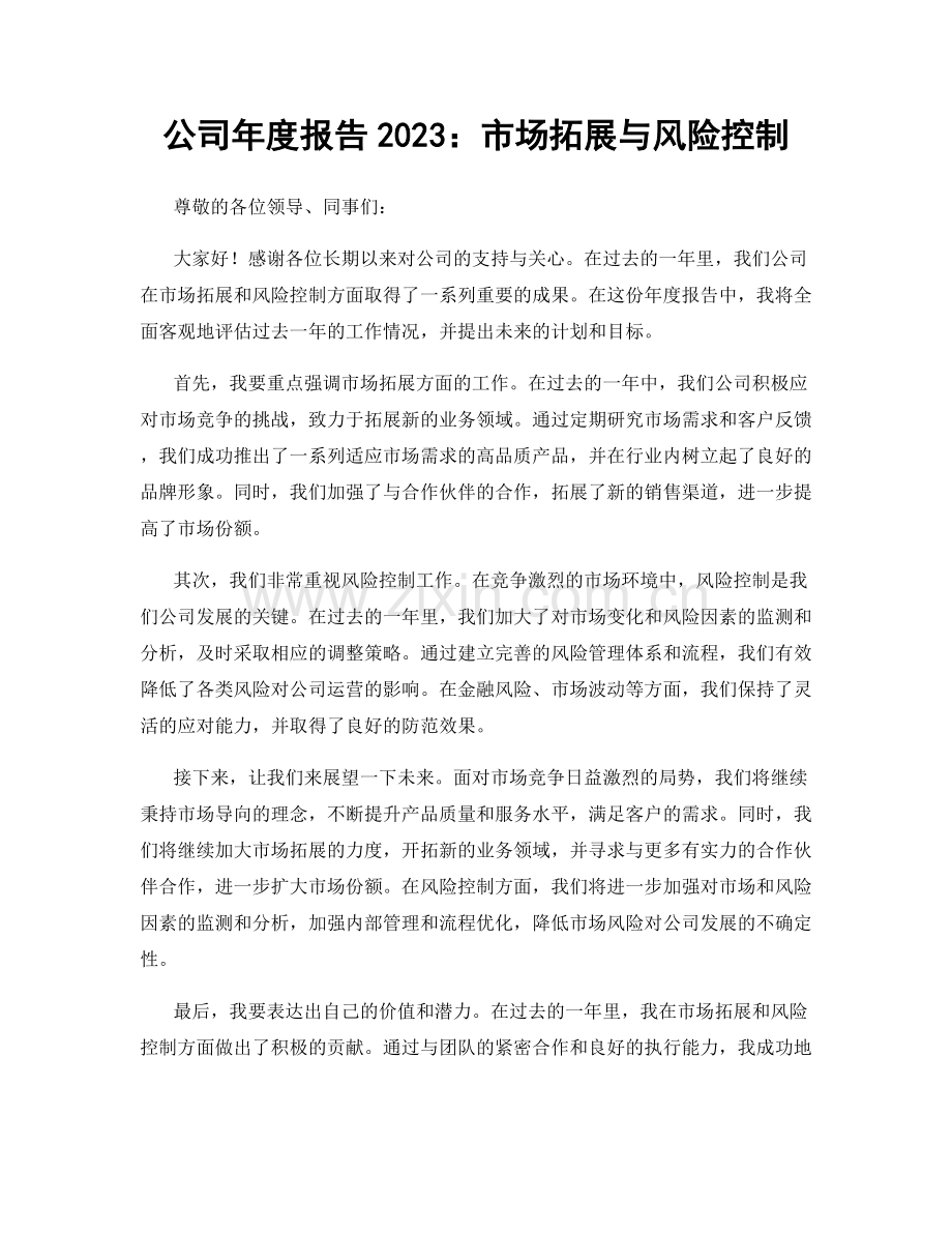公司年度报告2023：市场拓展与风险控制.docx_第1页