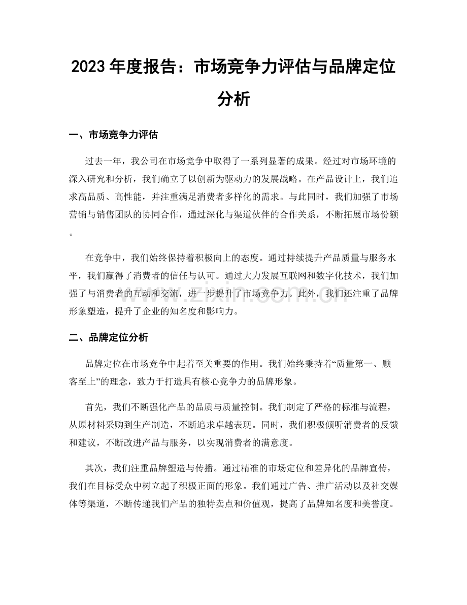 2023年度报告：市场竞争力评估与品牌定位分析.docx_第1页