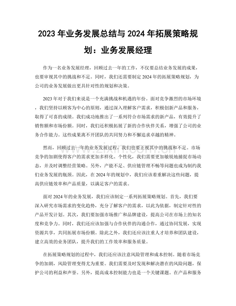 2023年业务发展总结与2024年拓展策略规划：业务发展经理.docx_第1页
