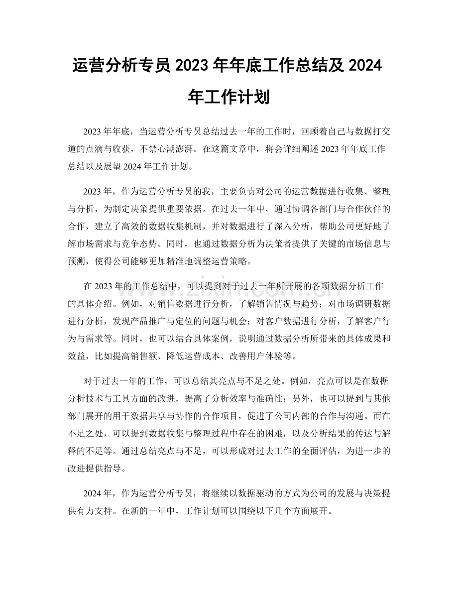 运营分析专员2023年年底工作总结及2024年工作计划.docx_第1页