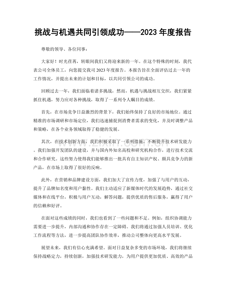 挑战与机遇共同引领成功——2023年度报告.docx_第1页