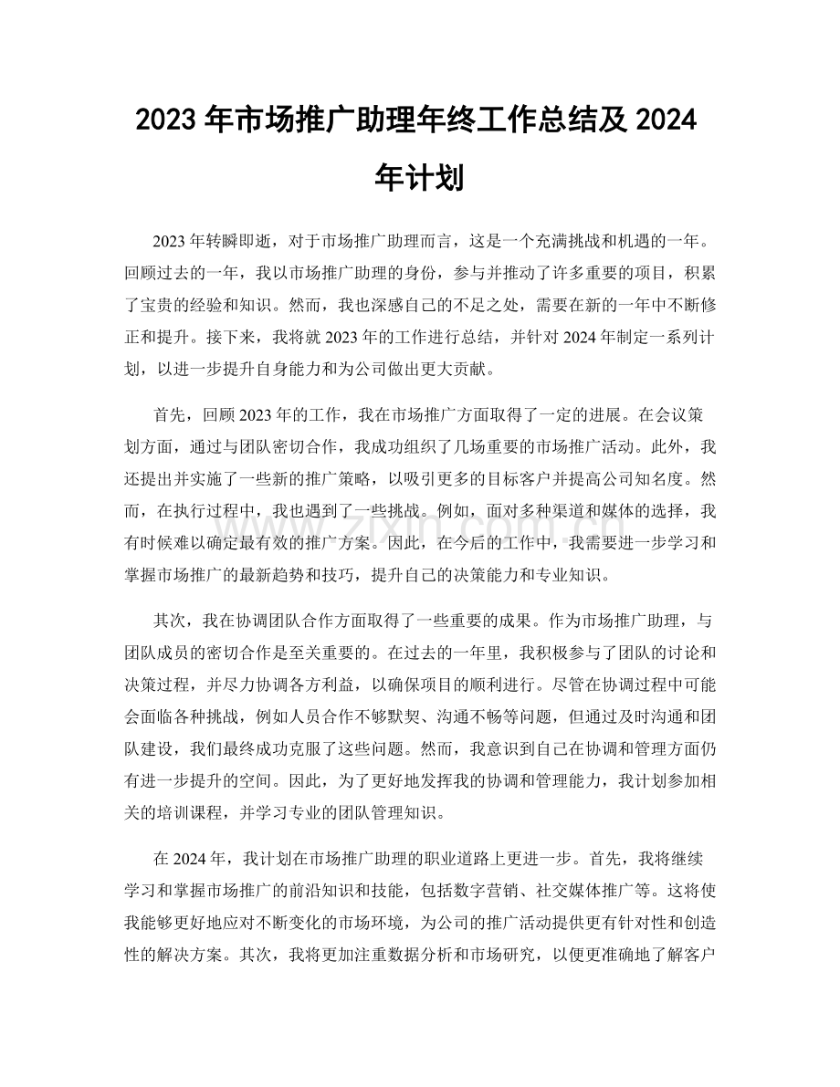 2023年市场推广助理年终工作总结及2024年计划.docx_第1页