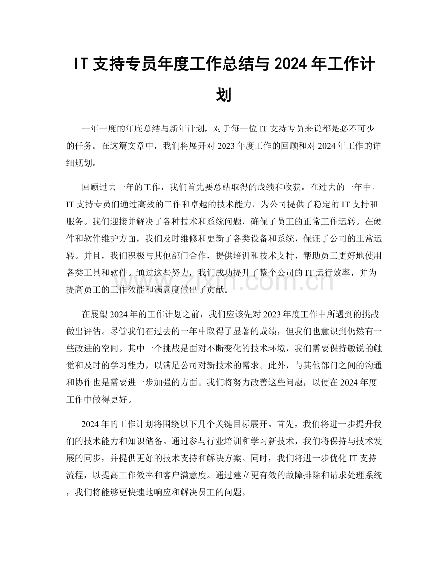 IT支持专员年度工作总结与2024年工作计划.docx_第1页