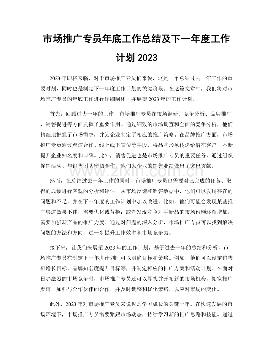 市场推广专员年底工作总结及下一年度工作计划2023.docx_第1页
