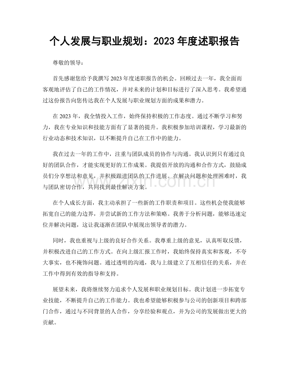 个人发展与职业规划：2023年度述职报告.docx_第1页
