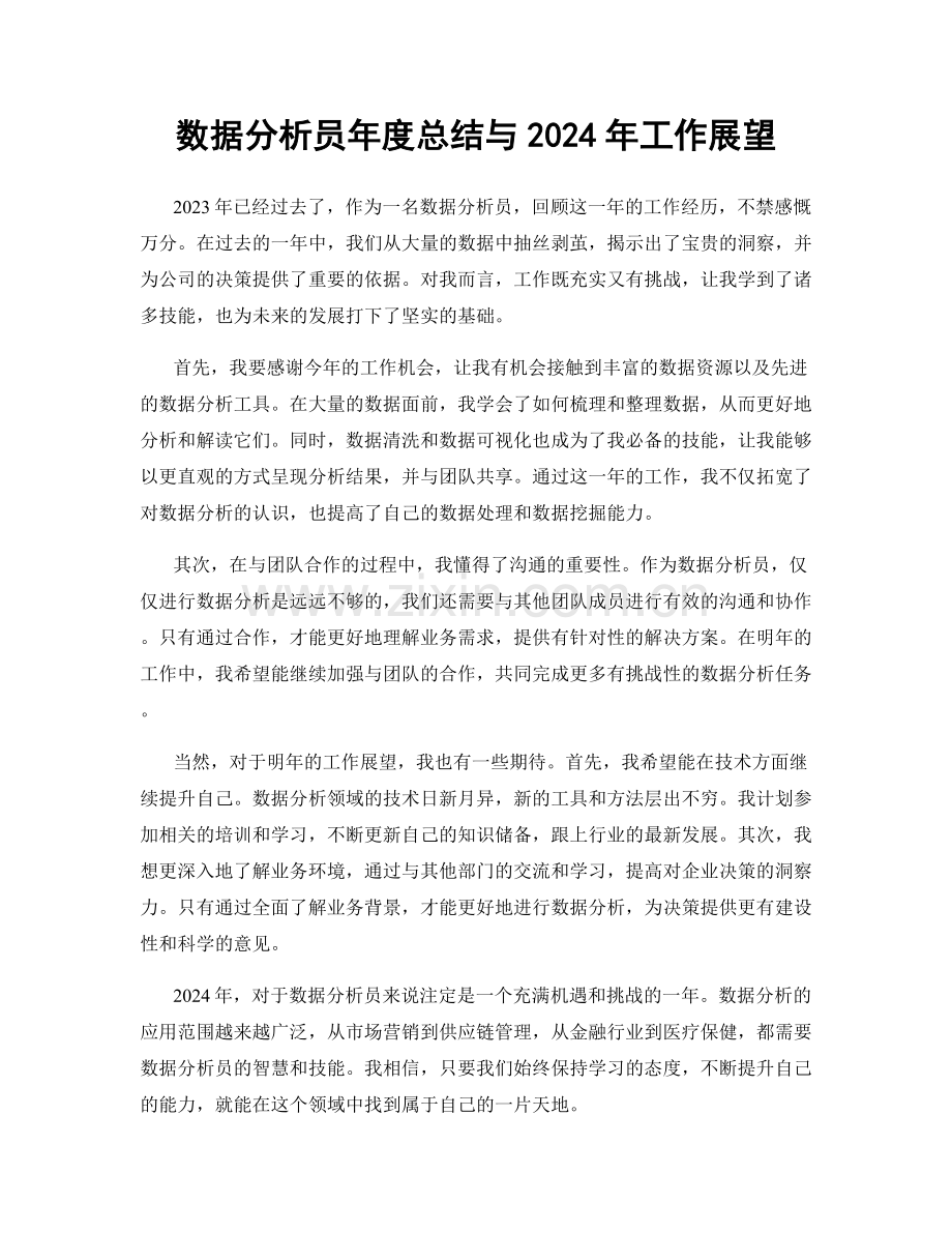 数据分析员年度总结与2024年工作展望.docx_第1页