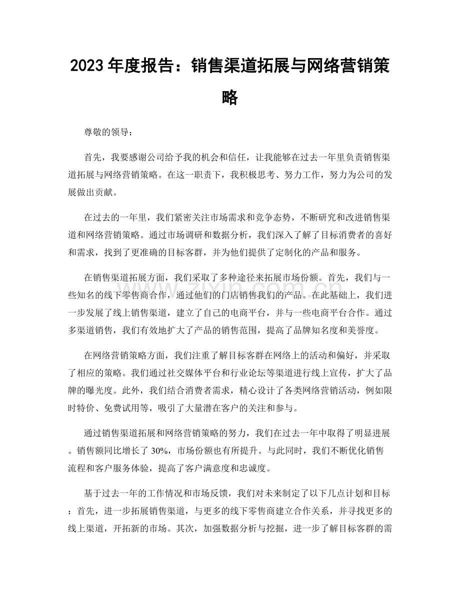 2023年度报告：销售渠道拓展与网络营销策略.docx_第1页