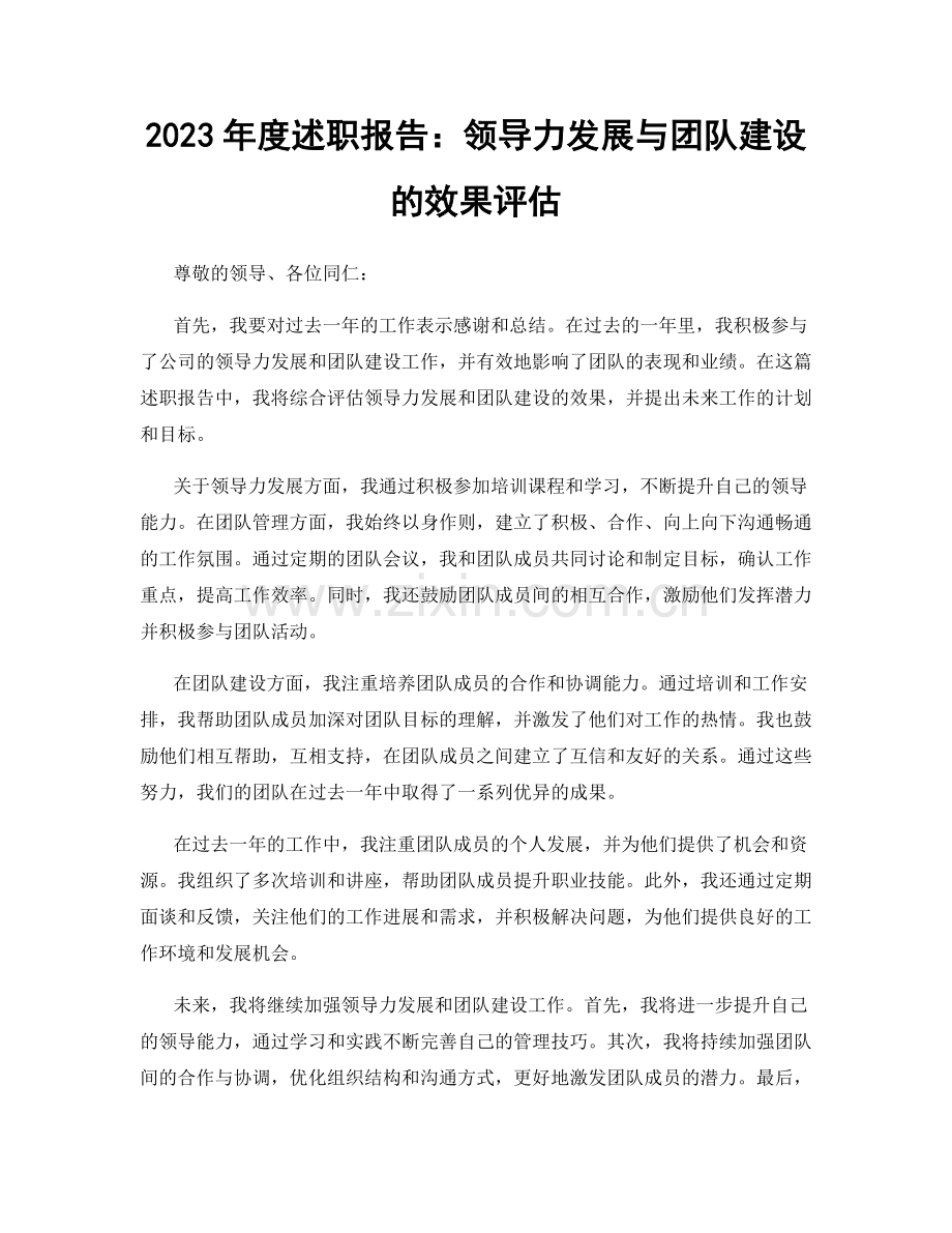 2023年度述职报告：领导力发展与团队建设的效果评估.docx_第1页