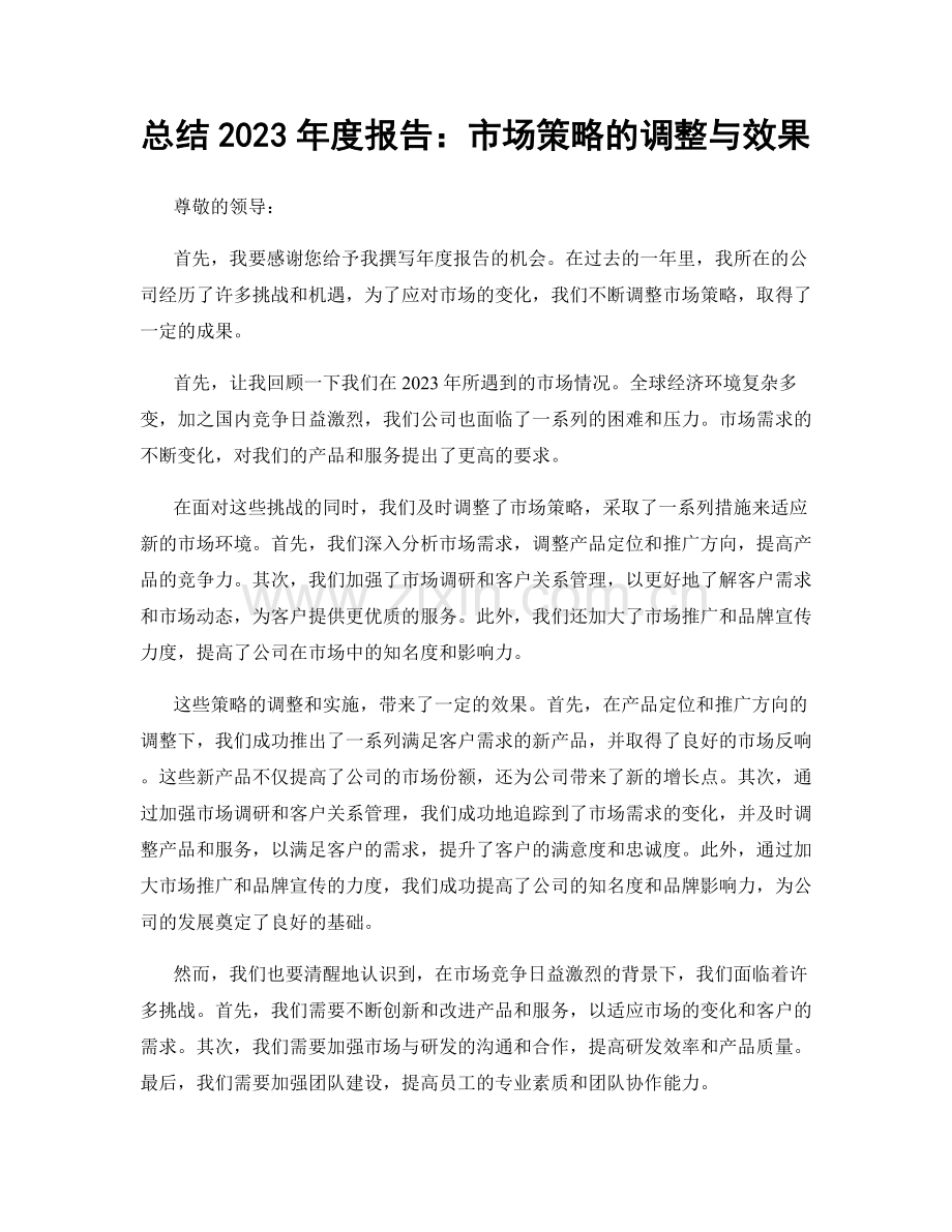 总结2023年度报告：市场策略的调整与效果.docx_第1页