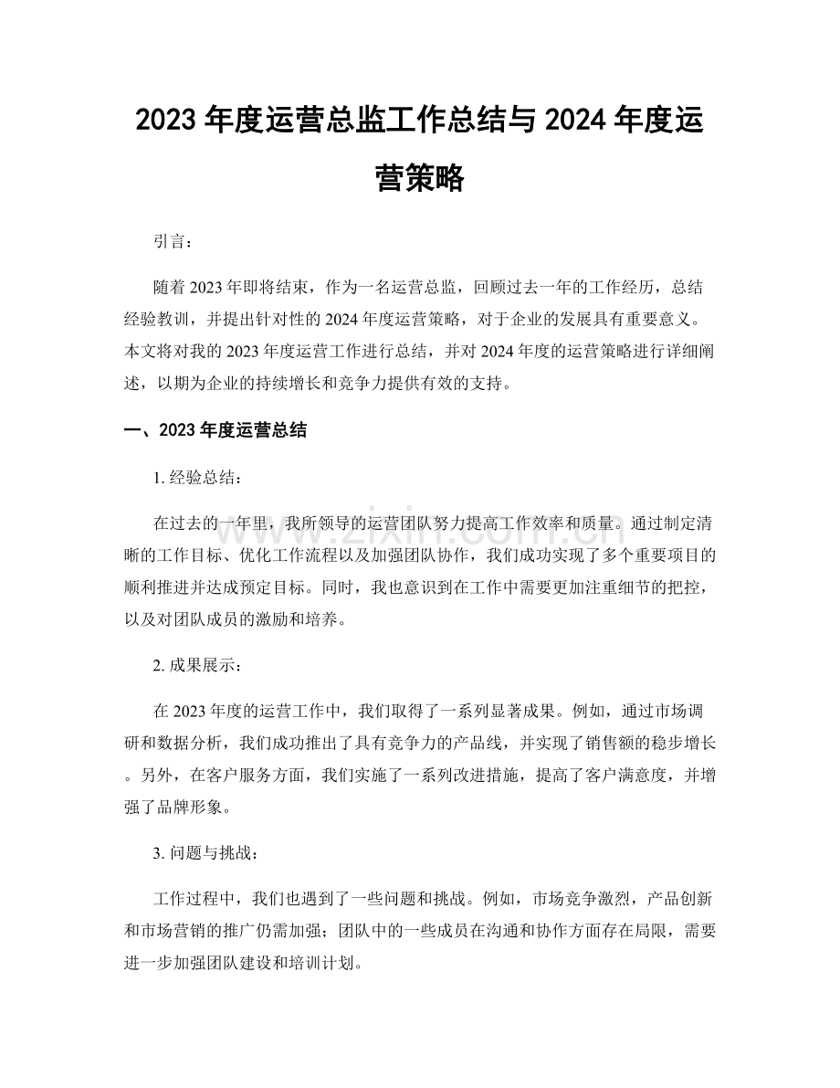 2023年度运营总监工作总结与2024年度运营策略.docx_第1页