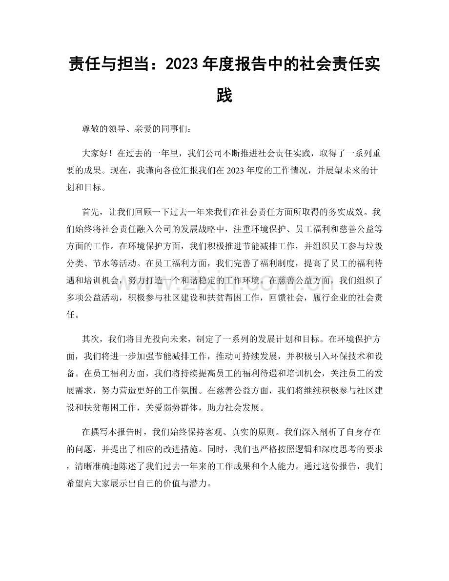 责任与担当：2023年度报告中的社会责任实践.docx_第1页