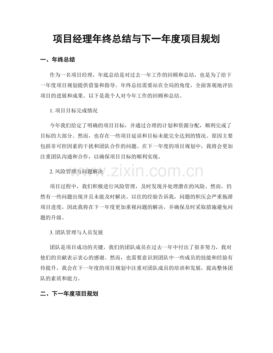 项目经理年终总结与下一年度项目规划.docx_第1页