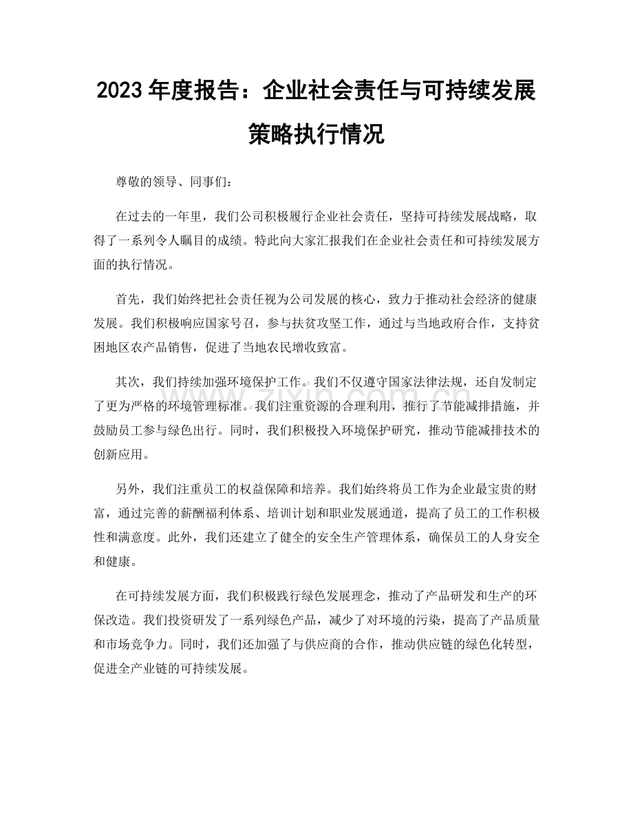2023年度报告：企业社会责任与可持续发展策略执行情况.docx_第1页