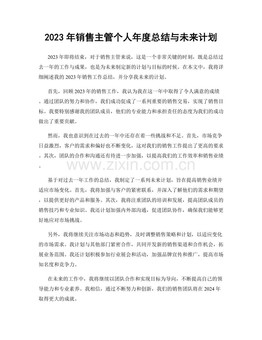 2023年销售主管个人年度总结与未来计划.docx_第1页