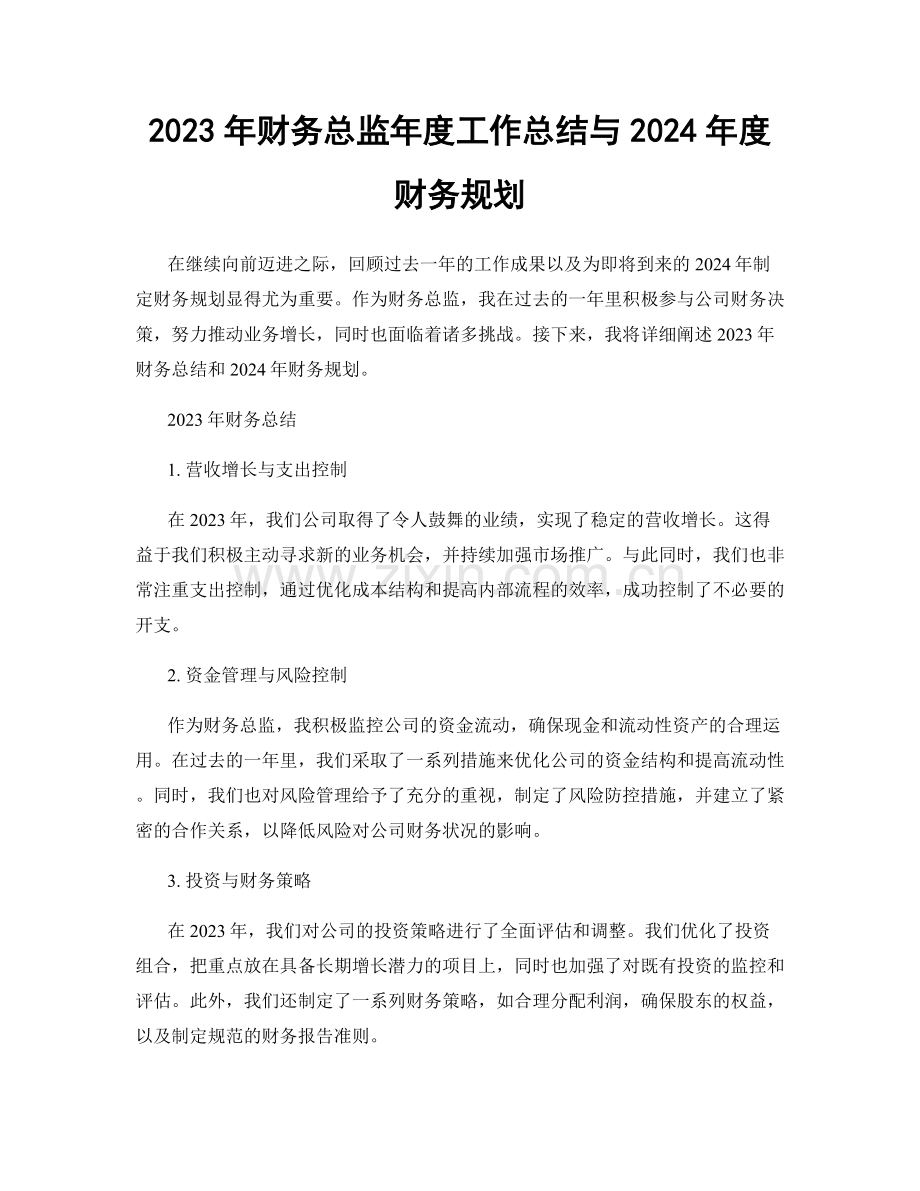 2023年财务总监年度工作总结与2024年度财务规划.docx_第1页