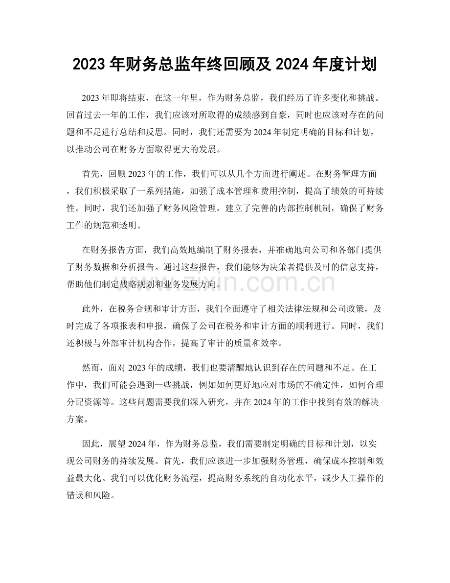 2023年财务总监年终回顾及2024年度计划.docx_第1页