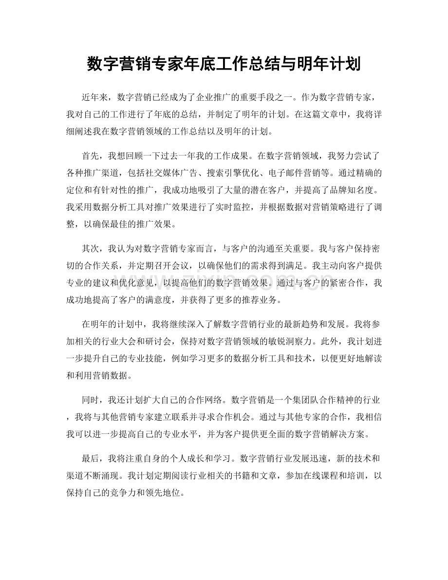 数字营销专家年底工作总结与明年计划.docx_第1页