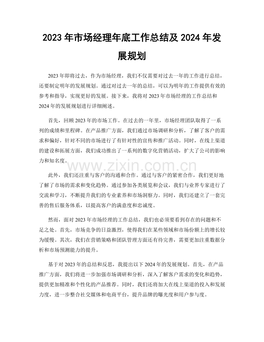 2023年市场经理年底工作总结及2024年发展规划.docx_第1页