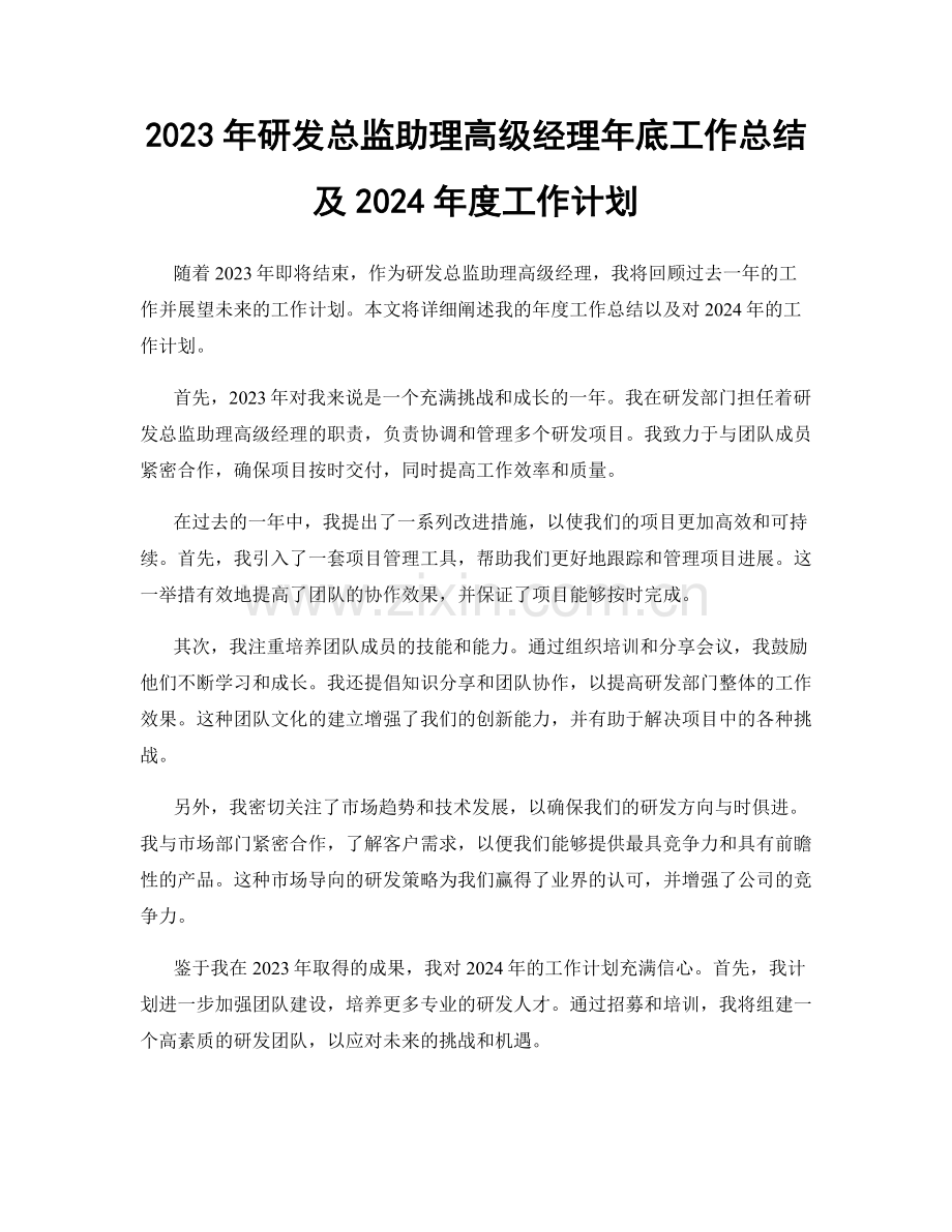 2023年研发总监助理高级经理年底工作总结及2024年度工作计划.docx_第1页