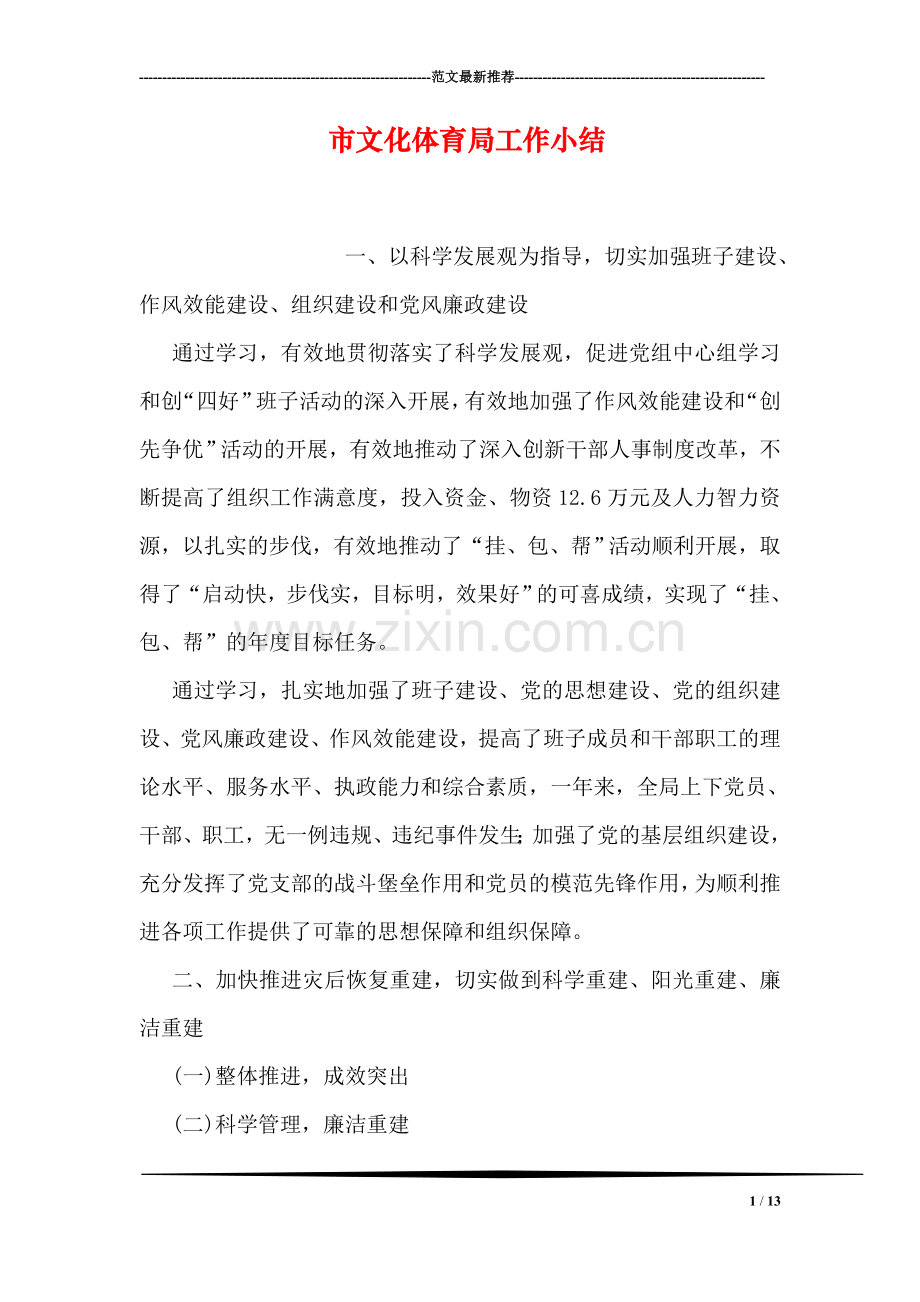 市文化体育局工作小结.doc_第1页